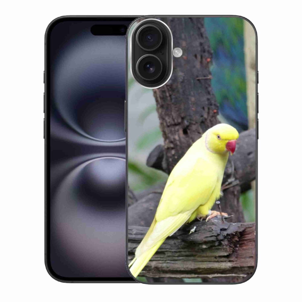 Gelový kryt mmCase na iPhone 16 Plus - papoušek alexandr žlutý