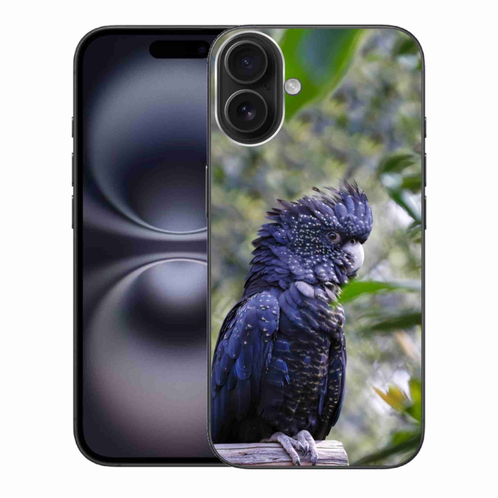 Gelový kryt mmCase na iPhone 16 Plus - papoušek kakadu černý