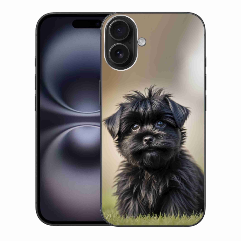 Gelový kryt mmCase na iPhone 16 Plus - roztomilý černý pejsek