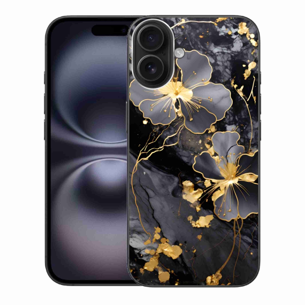 Gelový kryt mmCase na iPhone 16 Plus - zlaté květy