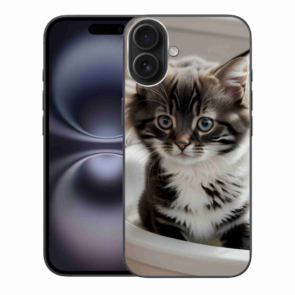 Gelový kryt mmCase na iPhone 16 Plus - zvědavé kotě