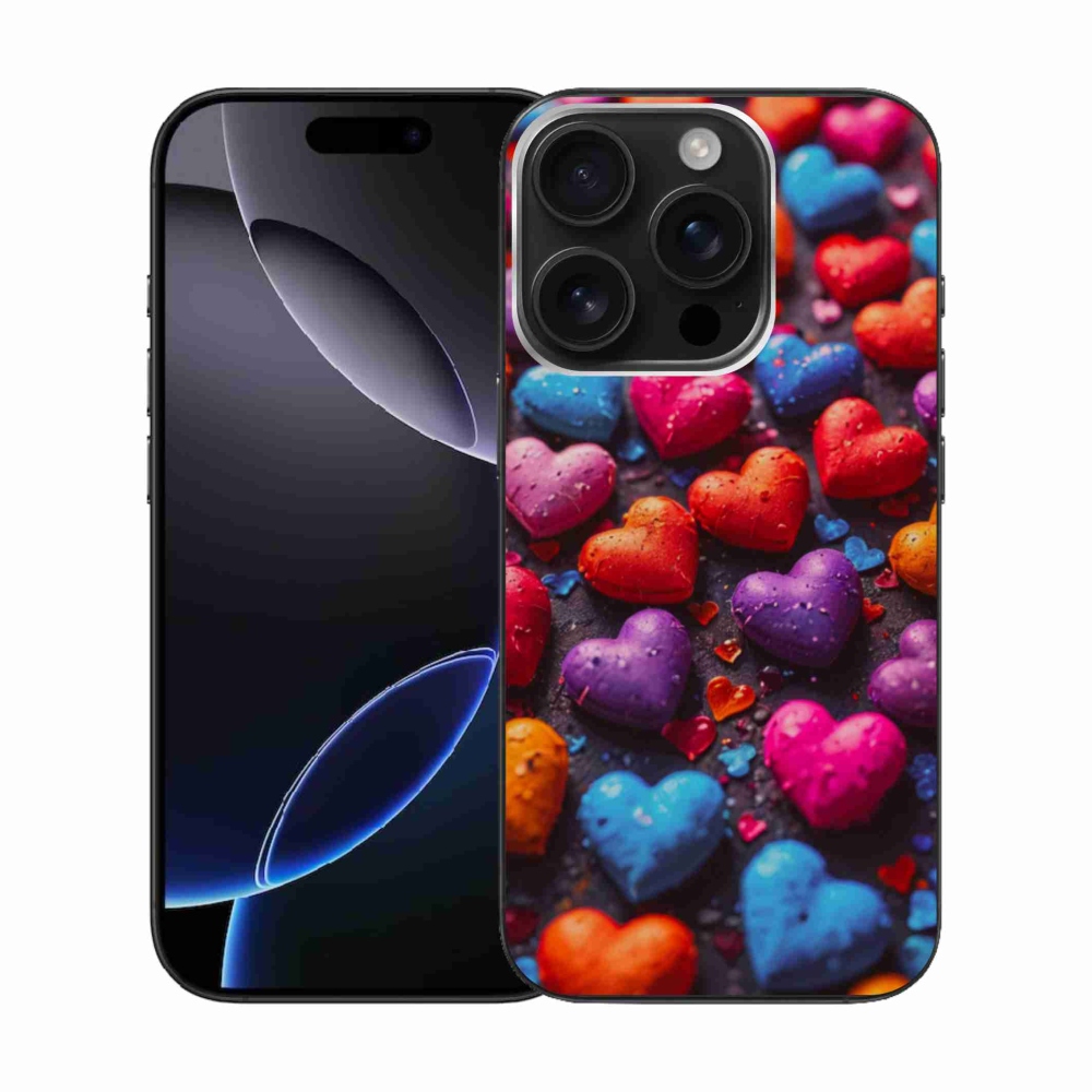 Gelový kryt mmCase na iPhone 16 Pro - barevná srdce