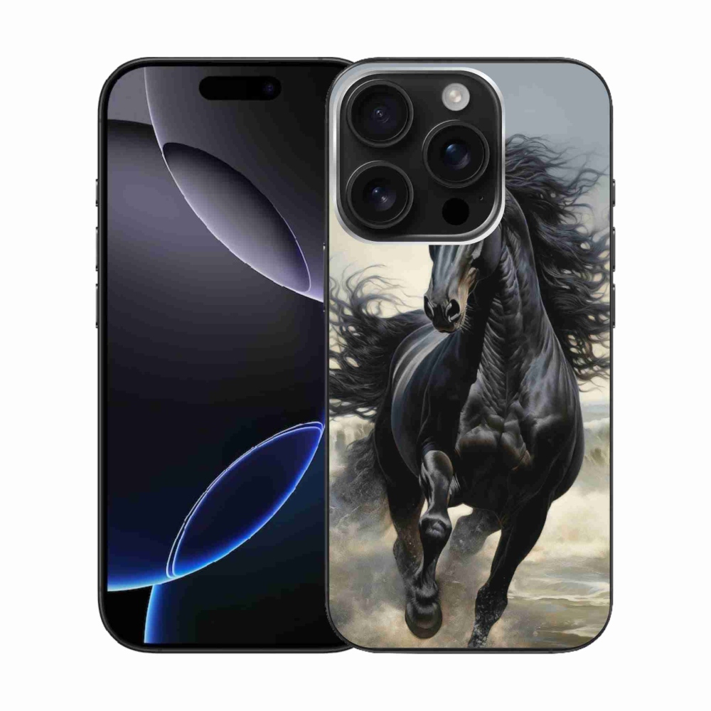 Gelový kryt mmCase na iPhone 16 Pro - běžící černý kůň