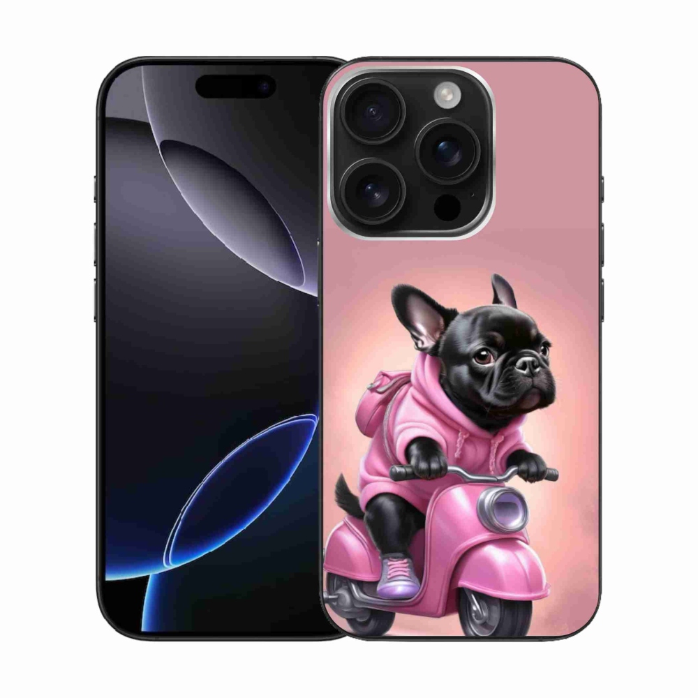 Gelový kryt mmCase na iPhone 16 Pro - francouzský buldoček na skútru