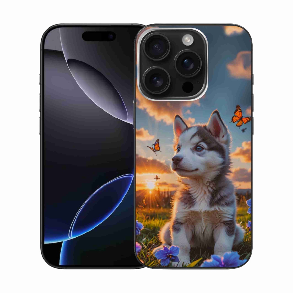 Gelový kryt mmCase na iPhone 16 Pro - husky při západu slunce