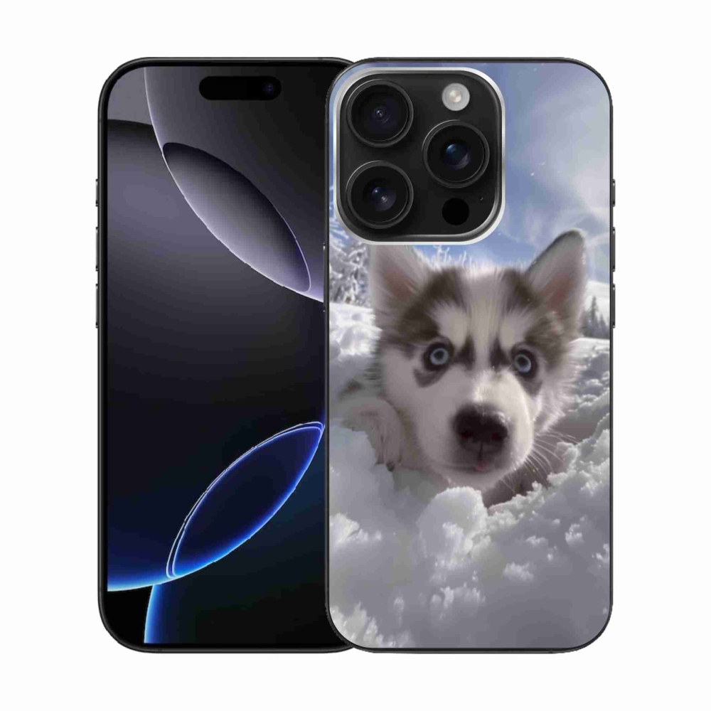 Gelový kryt mmCase na iPhone 16 Pro - husky ve sněhu