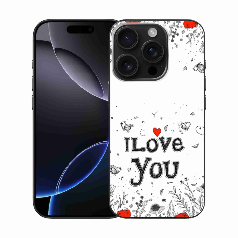 Gelový kryt mmCase na iPhone 16 Pro - I love you bílé pozadí