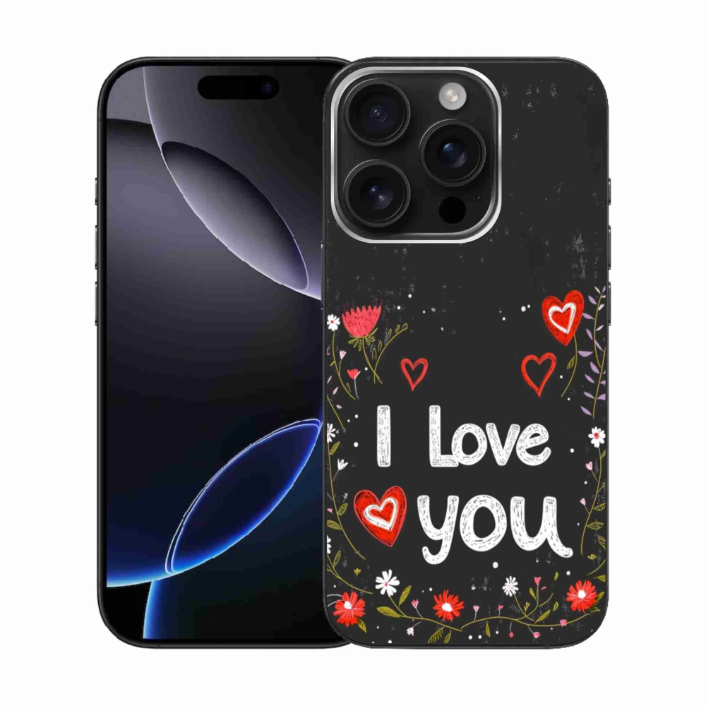 Gelový kryt mmCase na iPhone 16 Pro - I love you černé pozadí