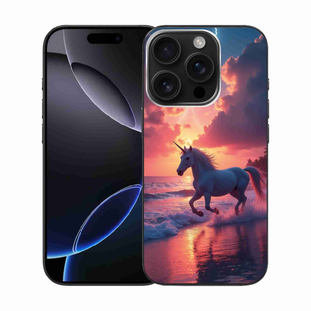 Gelový kryt mmCase na iPhone 16 Pro - jednorožec na pláži