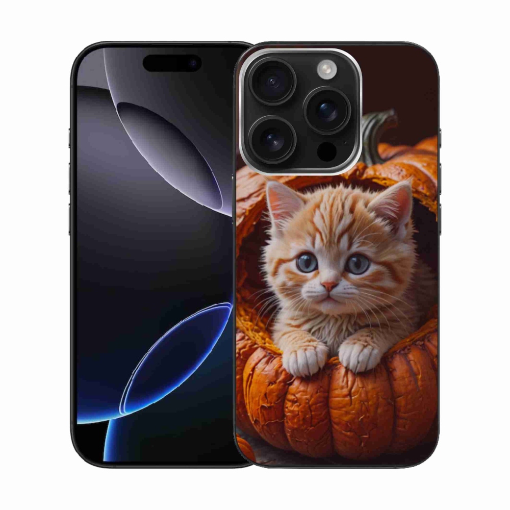 Gelový kryt mmCase na iPhone 16 Pro - kotě a dýně 2