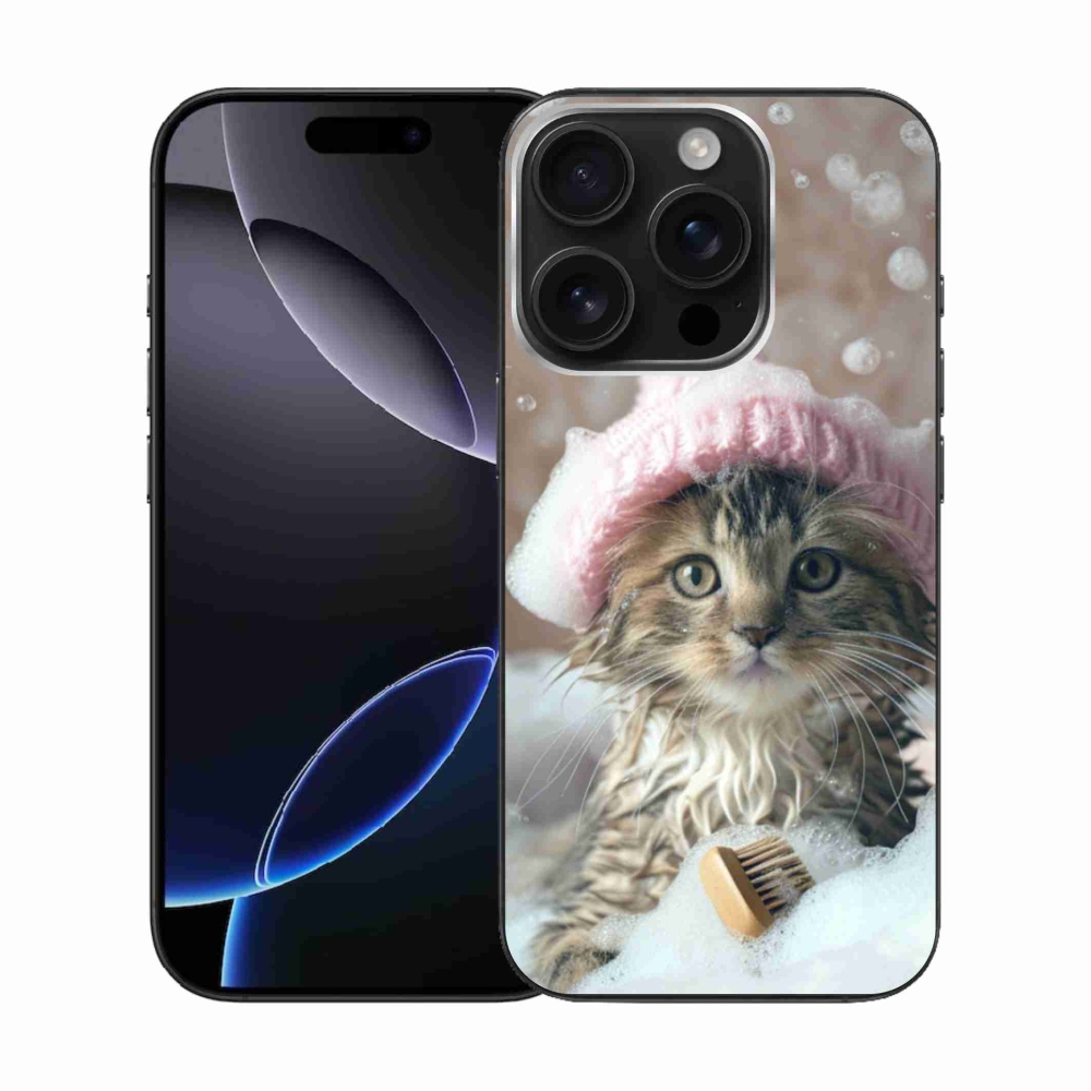 Gelový kryt mmCase na iPhone 16 Pro - kotě a koupel