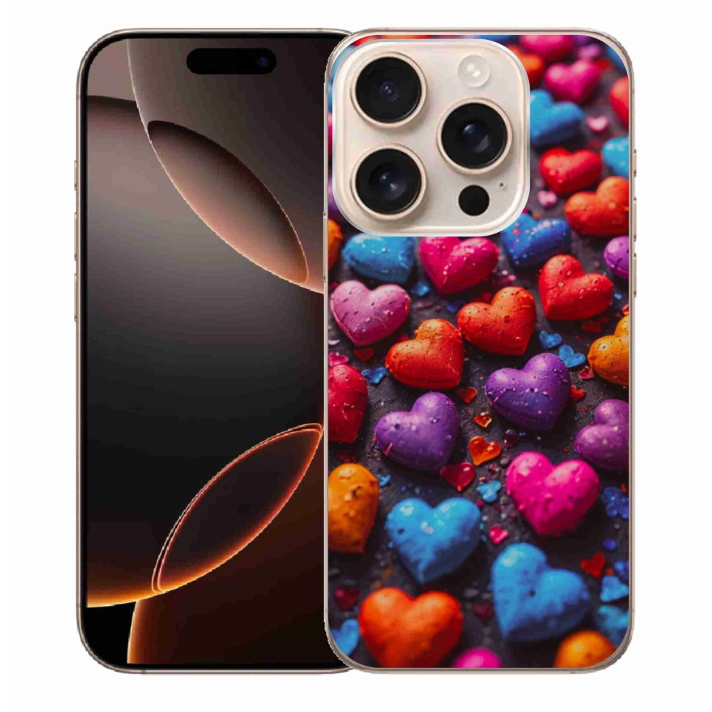 Gelový kryt mmCase na iPhone 16 Pro Max - barevná srdce