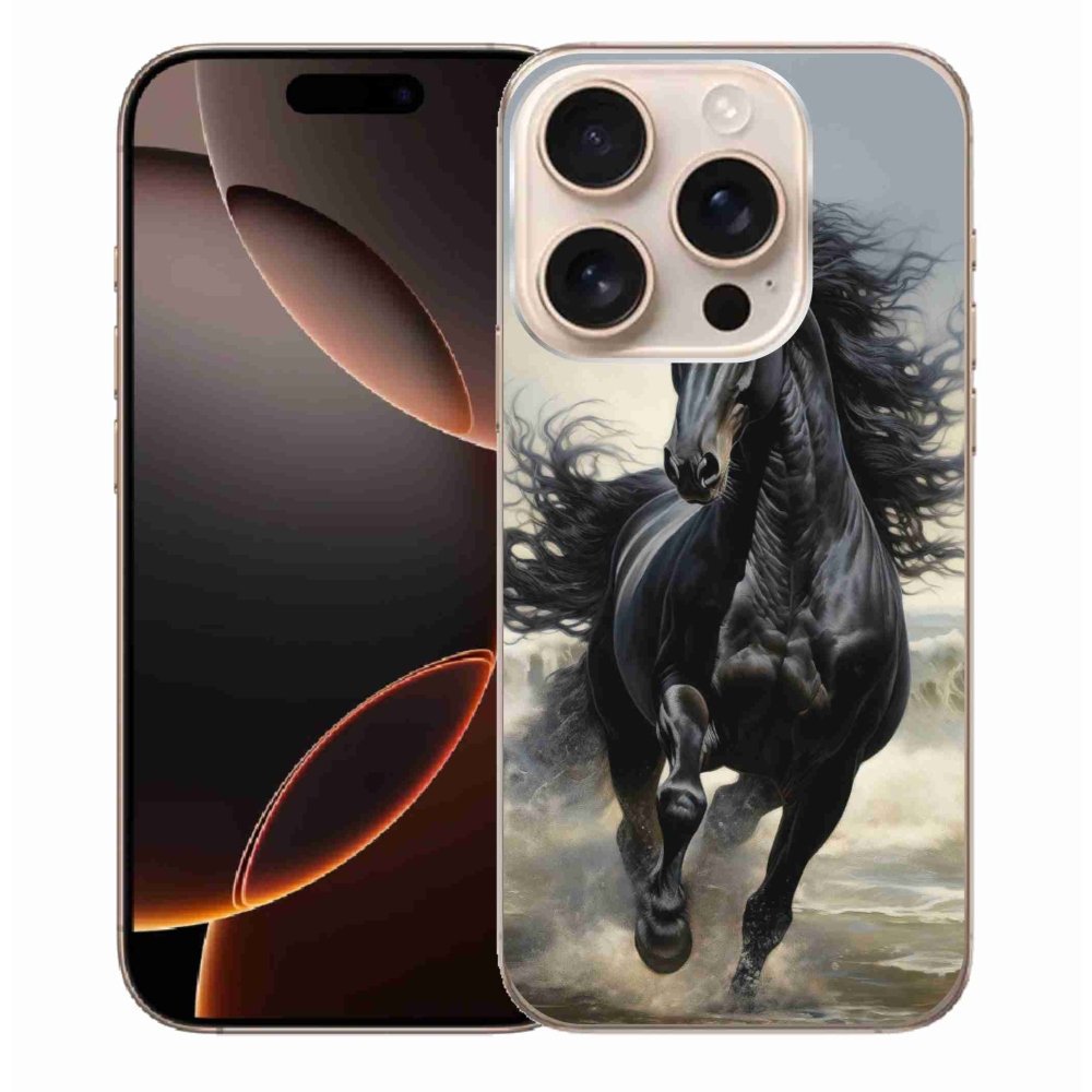 Gelový kryt mmCase na iPhone 16 Pro Max - běžící černý kůň