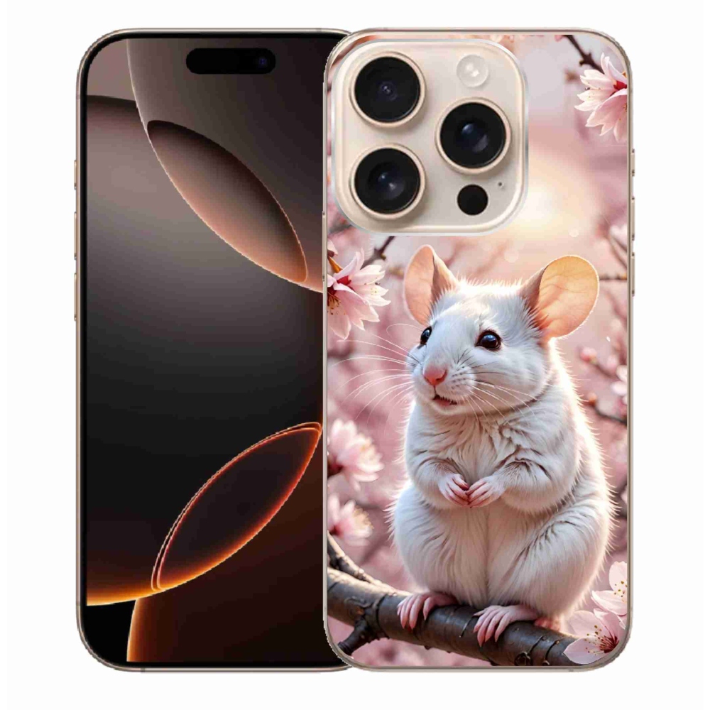 Gelový kryt mmCase na iPhone 16 Pro Max - bílá myš na větvi