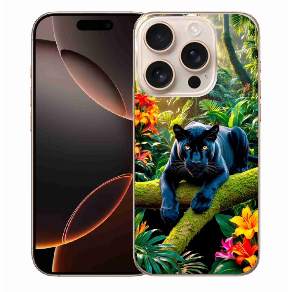 Gelový kryt mmCase na iPhone 16 Pro Max - černý panter v džungli