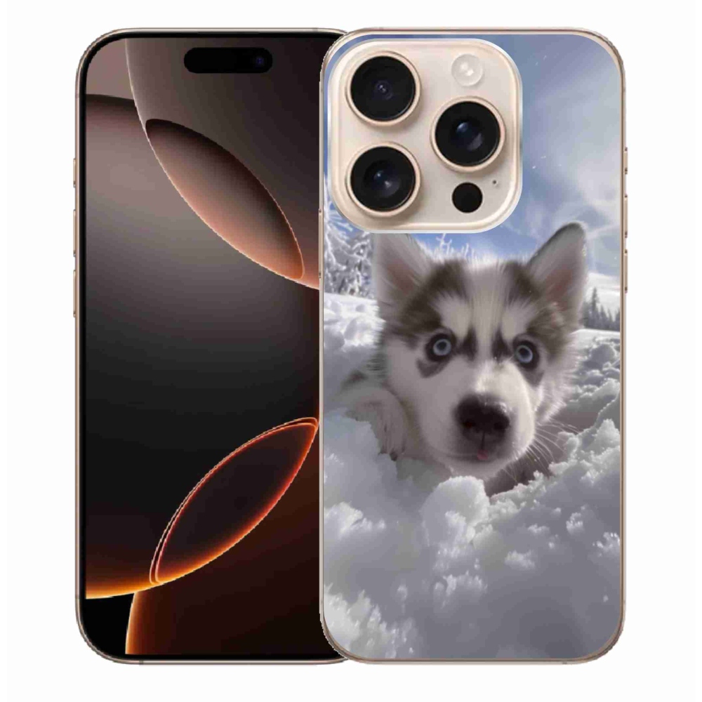 Gelový kryt mmCase na iPhone 16 Pro Max - husky ve sněhu