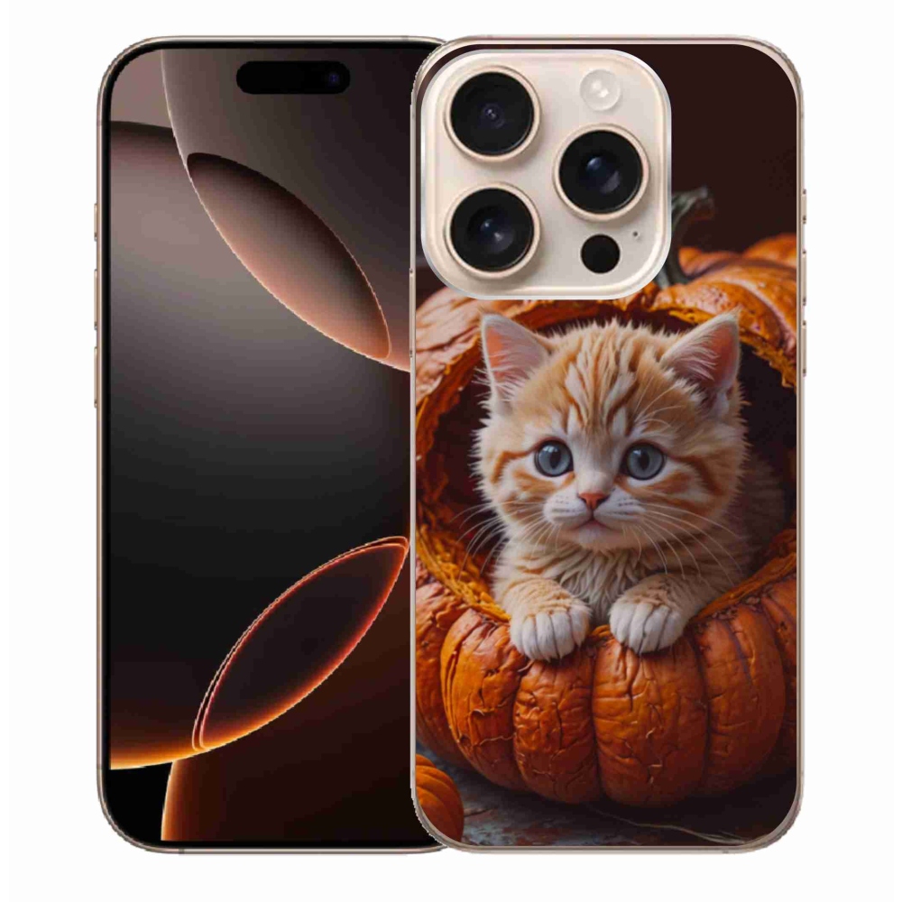 Gelový kryt mmCase na iPhone 16 Pro Max - kotě a dýně 2