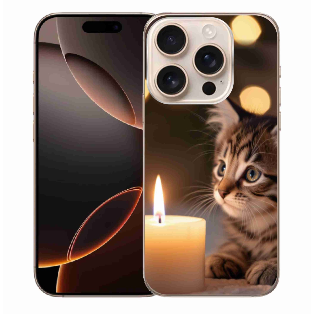 Gelový kryt mmCase na iPhone 16 Pro Max - kotě a svíčka