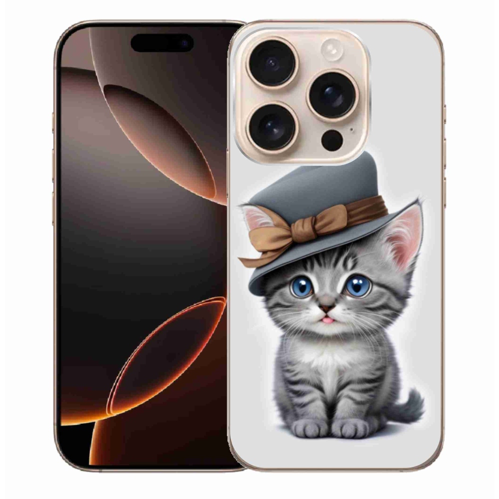 Gelový kryt mmCase na iPhone 16 Pro Max - kotě s kloboukem