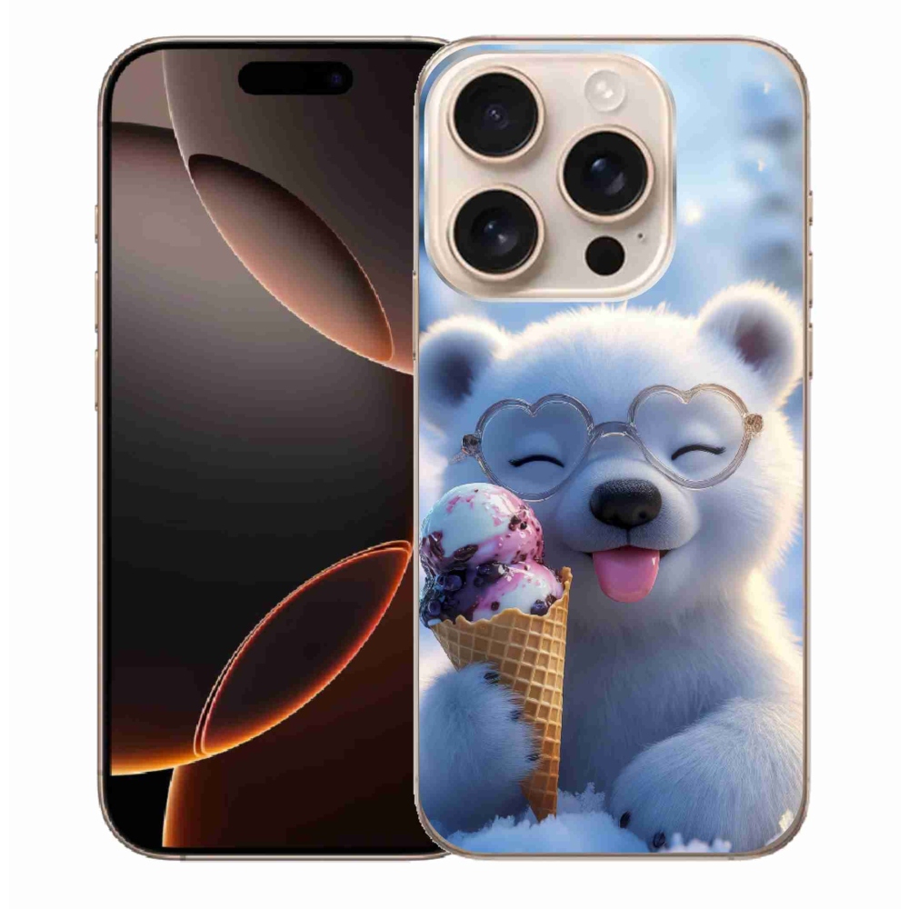 Gelový kryt mmCase na iPhone 16 Pro Max - medvídek se zmrzlinou