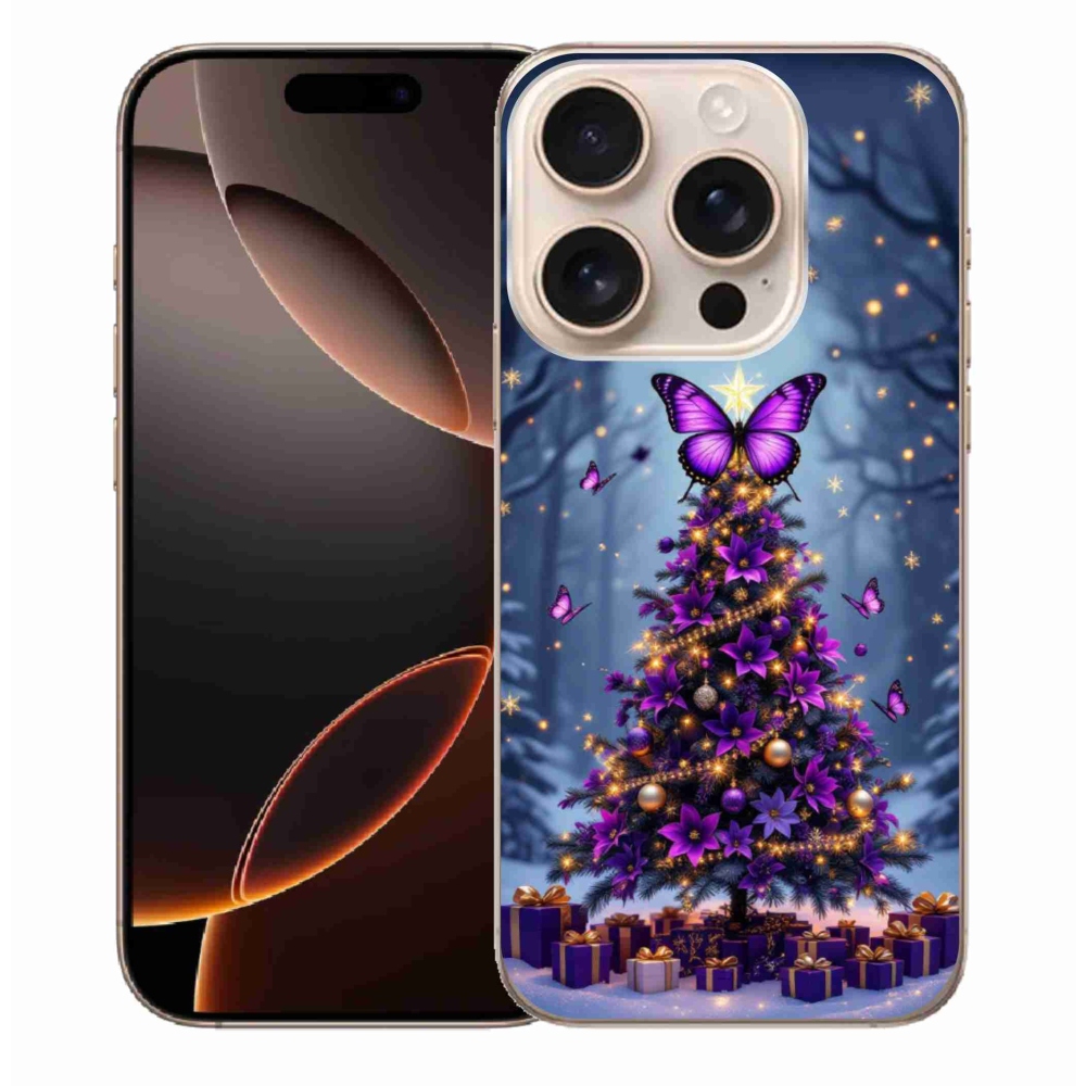 Gelový kryt mmCase na iPhone 16 Pro Max - motýlí vánoční stromek