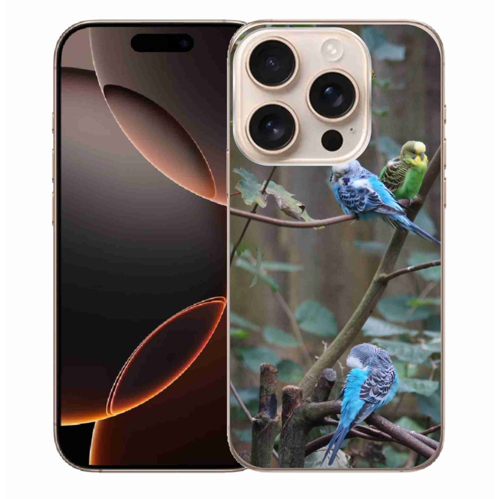 Gelový kryt mmCase na iPhone 16 Pro Max - papoušci na větvi