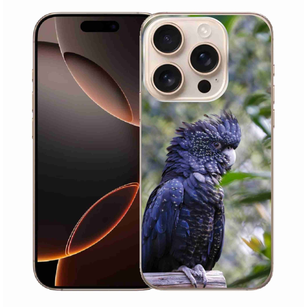 Gelový kryt mmCase na iPhone 16 Pro Max - papoušek kakadu černý