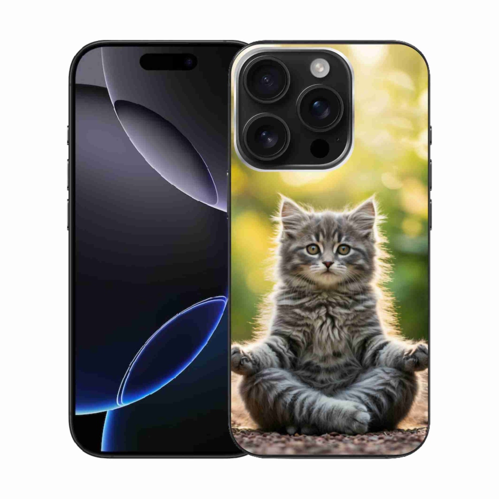 Gelový kryt mmCase na iPhone 16 Pro - meditující kotě