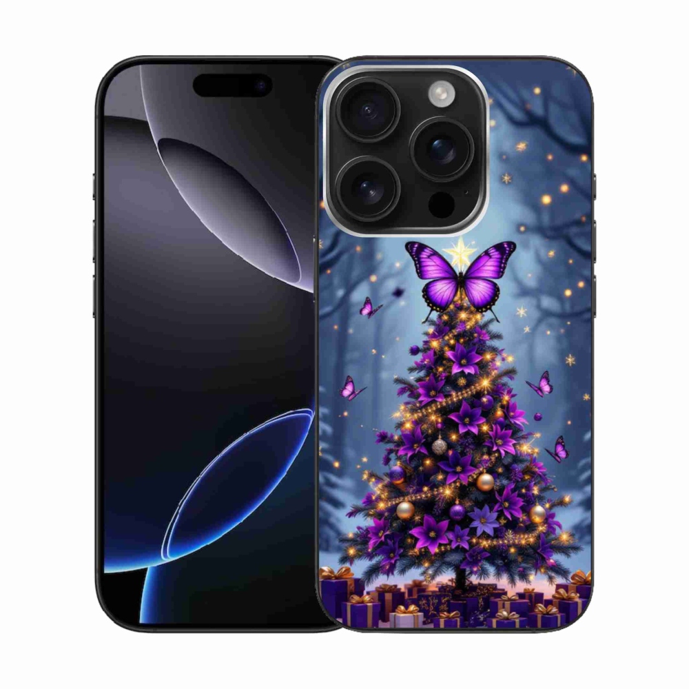 Gelový kryt mmCase na iPhone 16 Pro - motýlí vánoční stromek