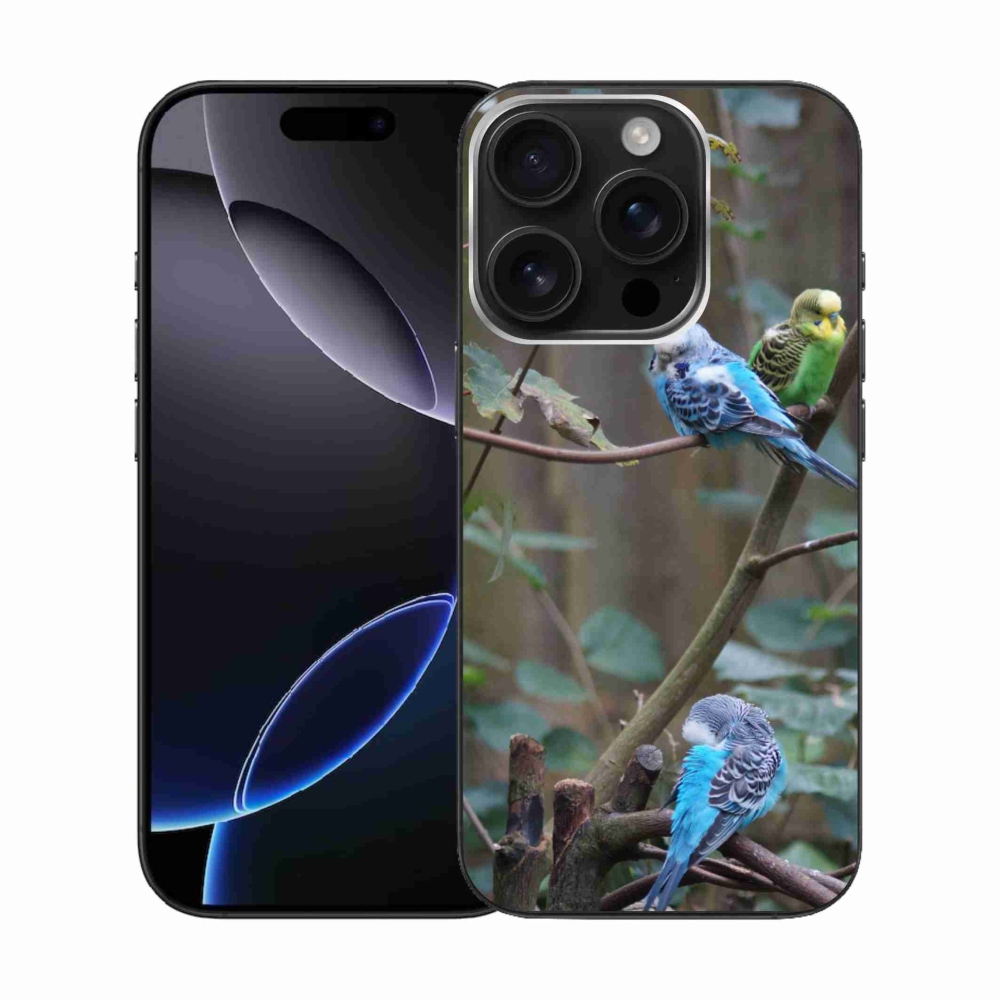 Gelový kryt mmCase na iPhone 16 Pro - papoušci na větvi
