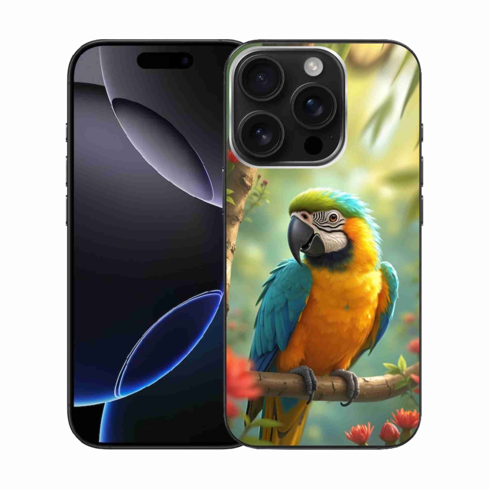 Gelový kryt mmCase na iPhone 16 Pro - papoušek ara modrožlutá