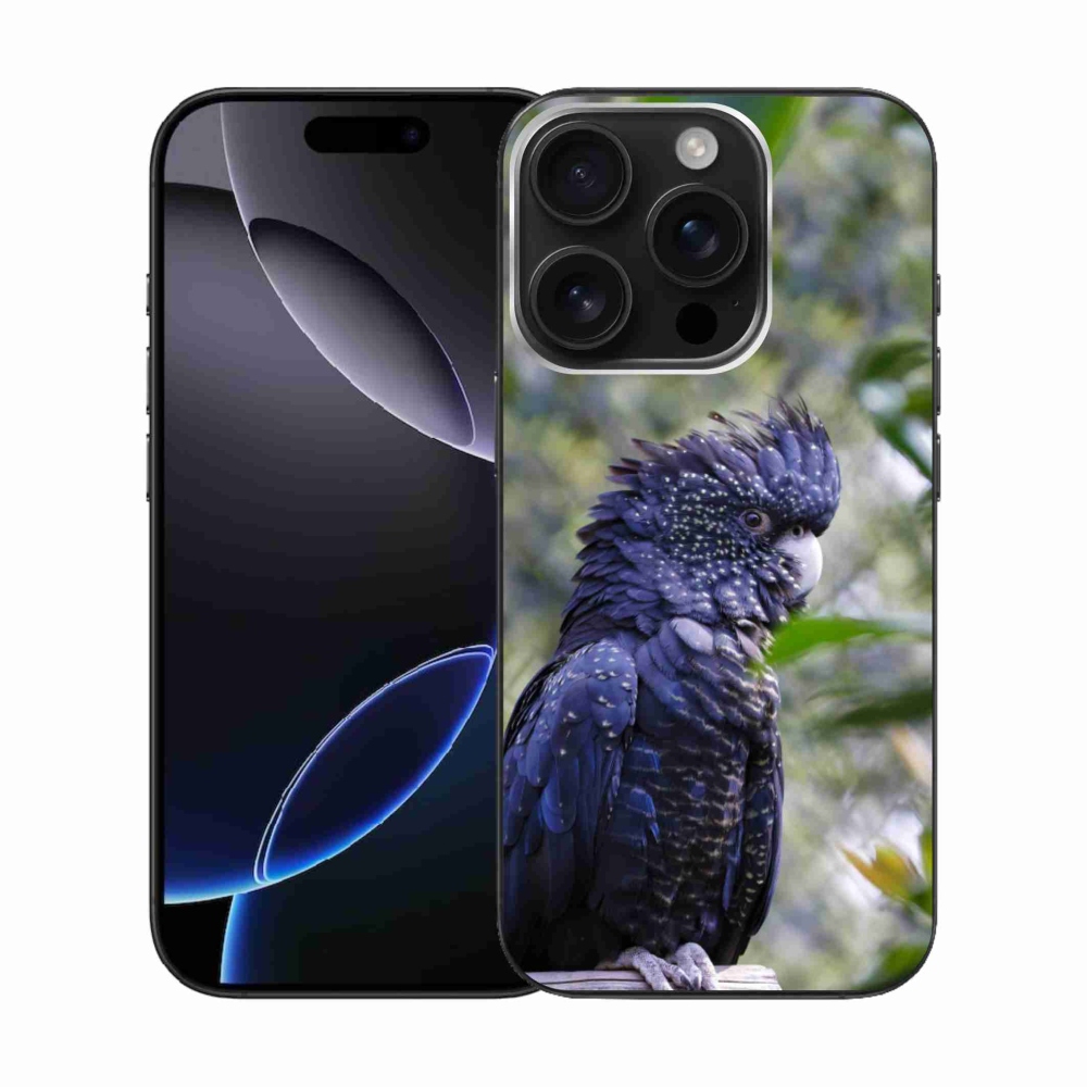 Gelový kryt mmCase na iPhone 16 Pro - papoušek kakadu černý