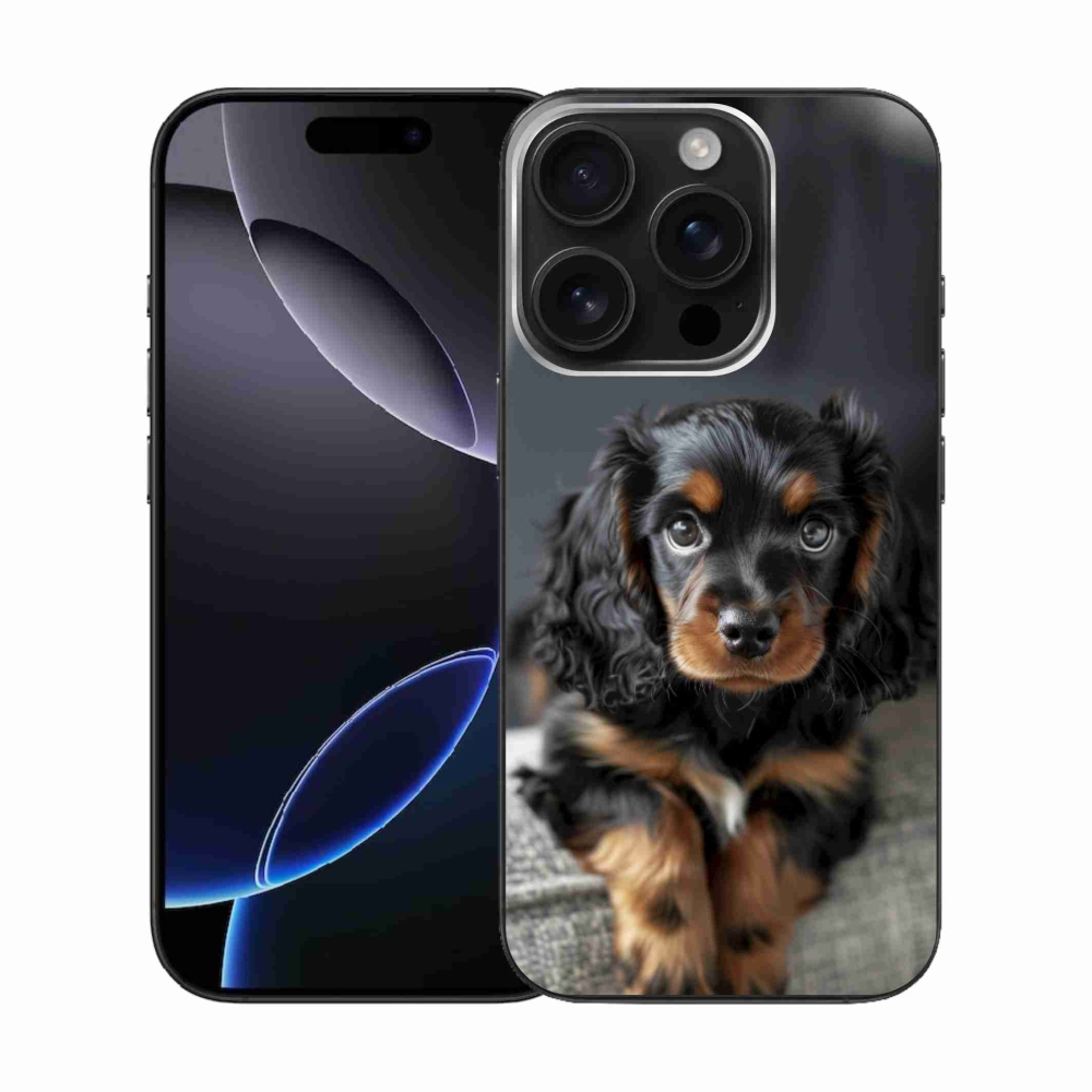 Gelový kryt mmCase na iPhone 16 Pro - roztomilý dlouhosrstý jezevčík