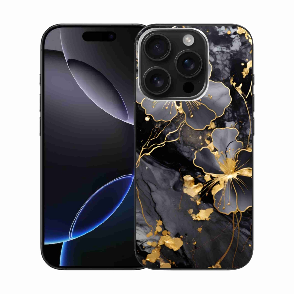 Gelový kryt mmCase na iPhone 16 Pro - zlaté květy