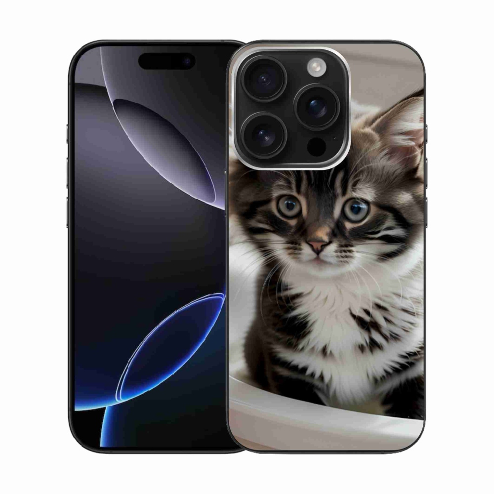 Gelový kryt mmCase na iPhone 16 Pro - zvědavé kotě