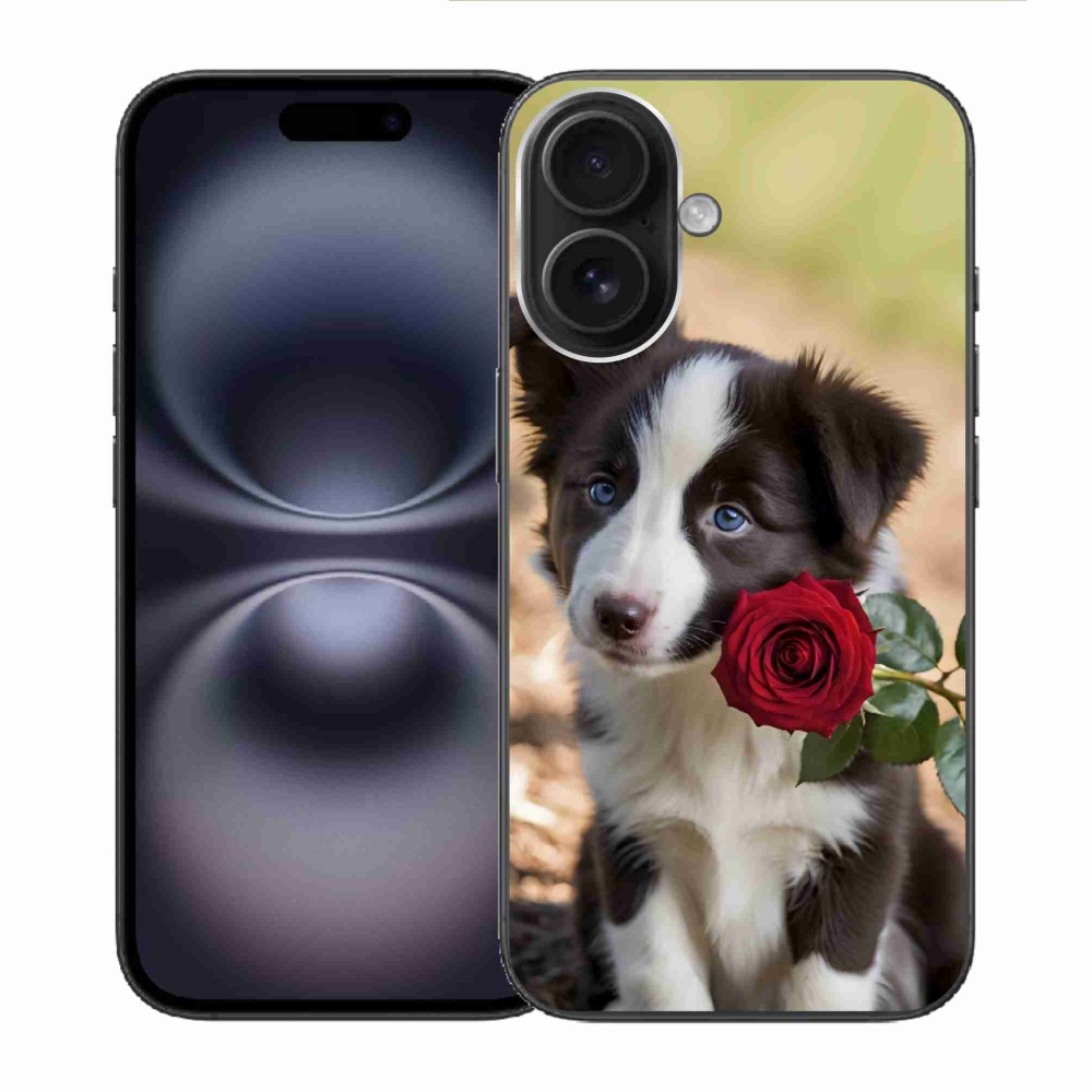 Gelový kryt mmCase na iPhone 16 - roztomilá border kolie s růží