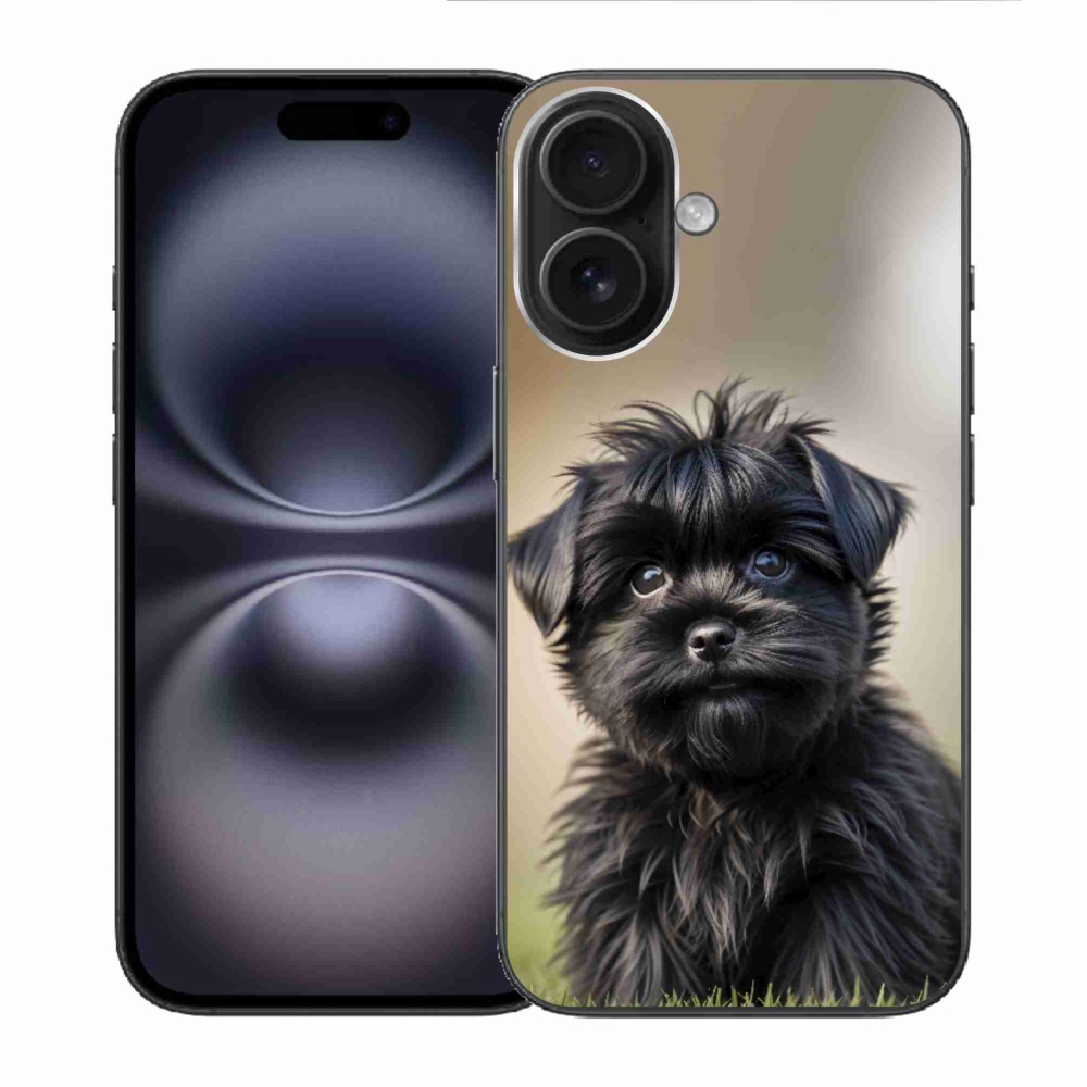 Gelový kryt mmCase na iPhone 16 - roztomilý černý pejsek