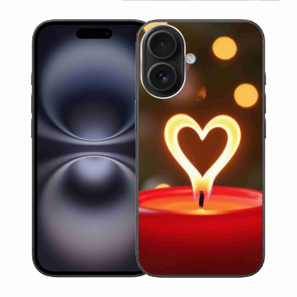 Gelový kryt mmCase na iPhone 16 - srdce z plamene