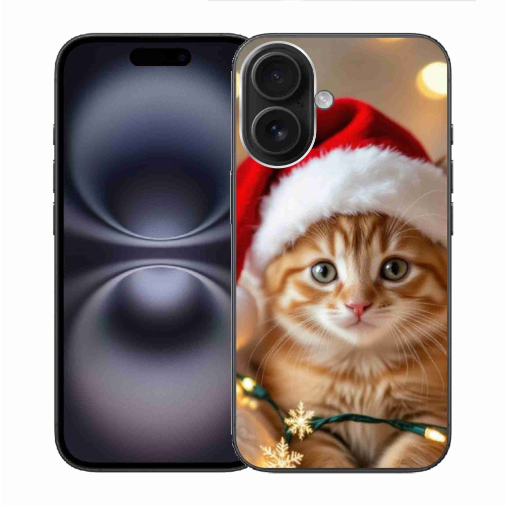 Gelový kryt mmCase na iPhone 16 - vánoční kotě