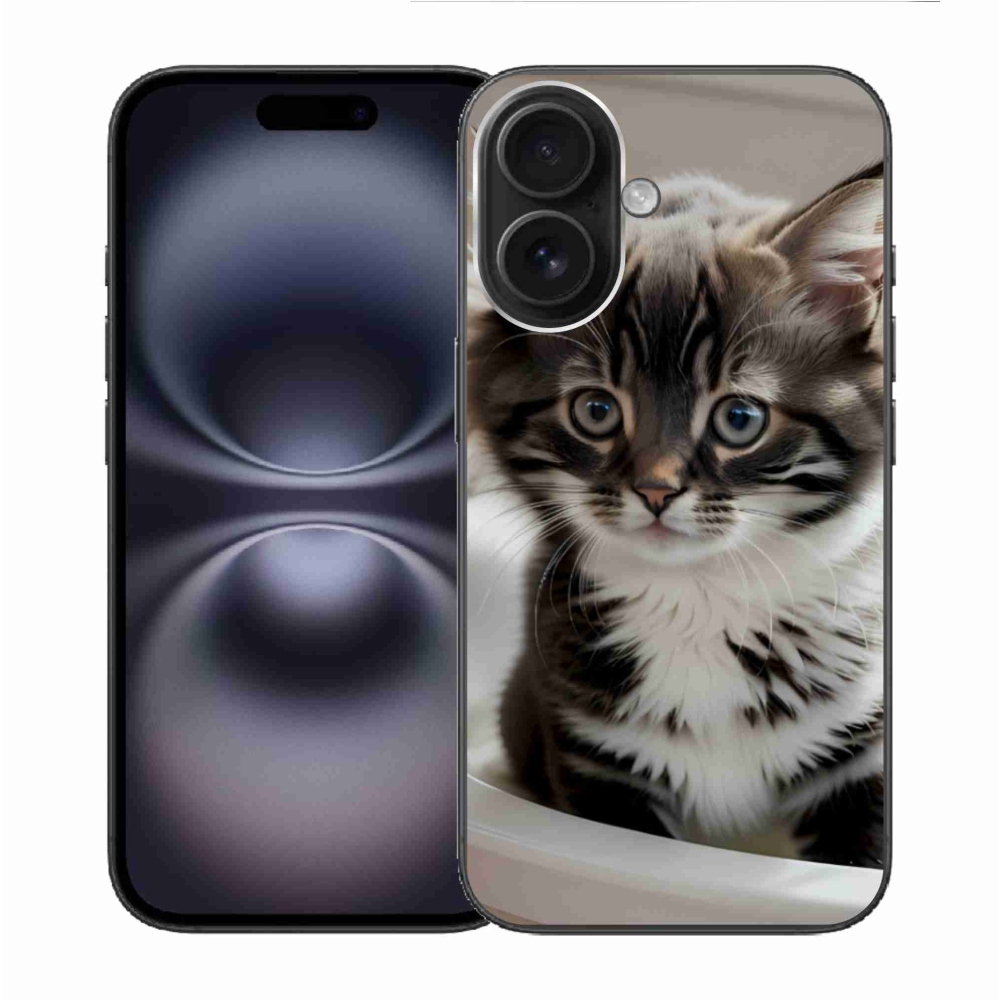 Gelový kryt mmCase na iPhone 16 - zvědavé kotě