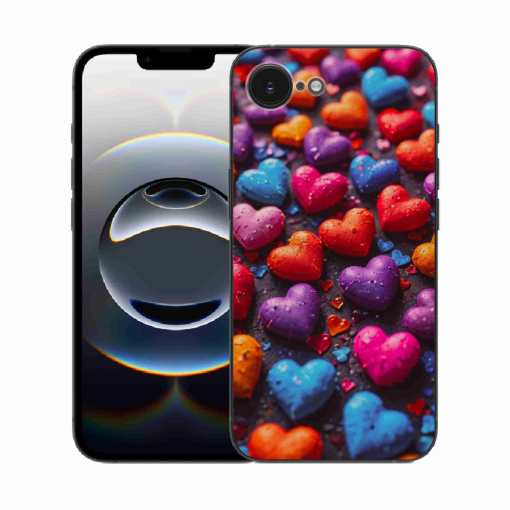 Gelový kryt mmCase na iPhone 16e - barevná srdce