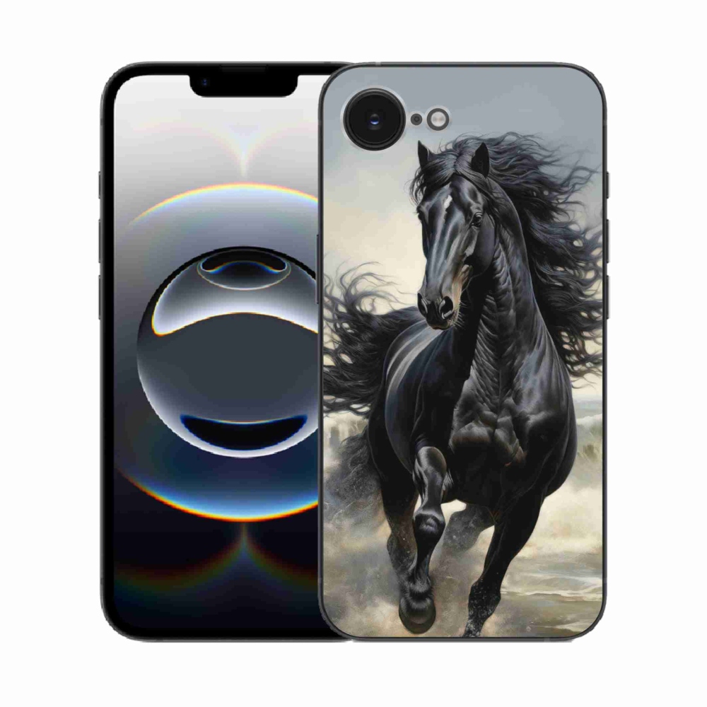 Gelový kryt mmCase na iPhone 16e - běžící černý kůň