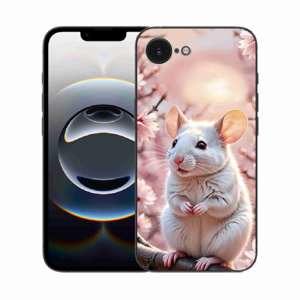 Gelový kryt mmCase na iPhone 16e - bílá myš na větvi