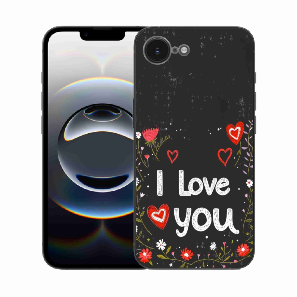 Gelový kryt mmCase na iPhone 16e - I love you černé pozadí