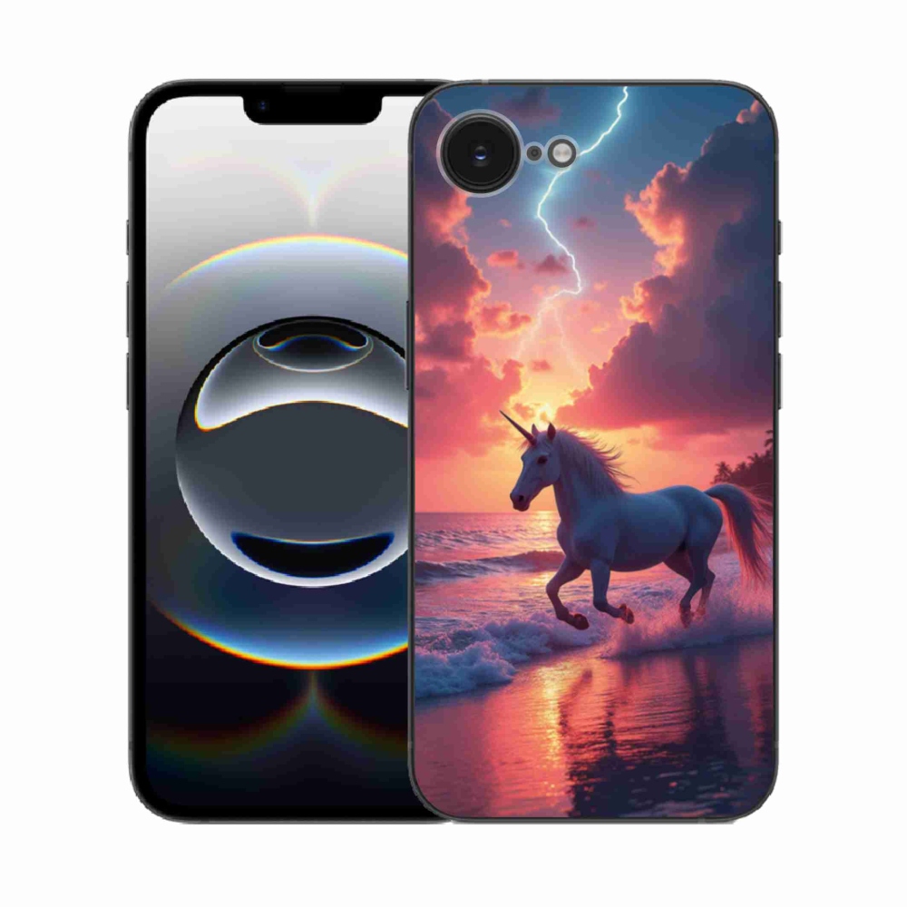 Gelový kryt mmCase na iPhone 16e - jednorožec na pláži