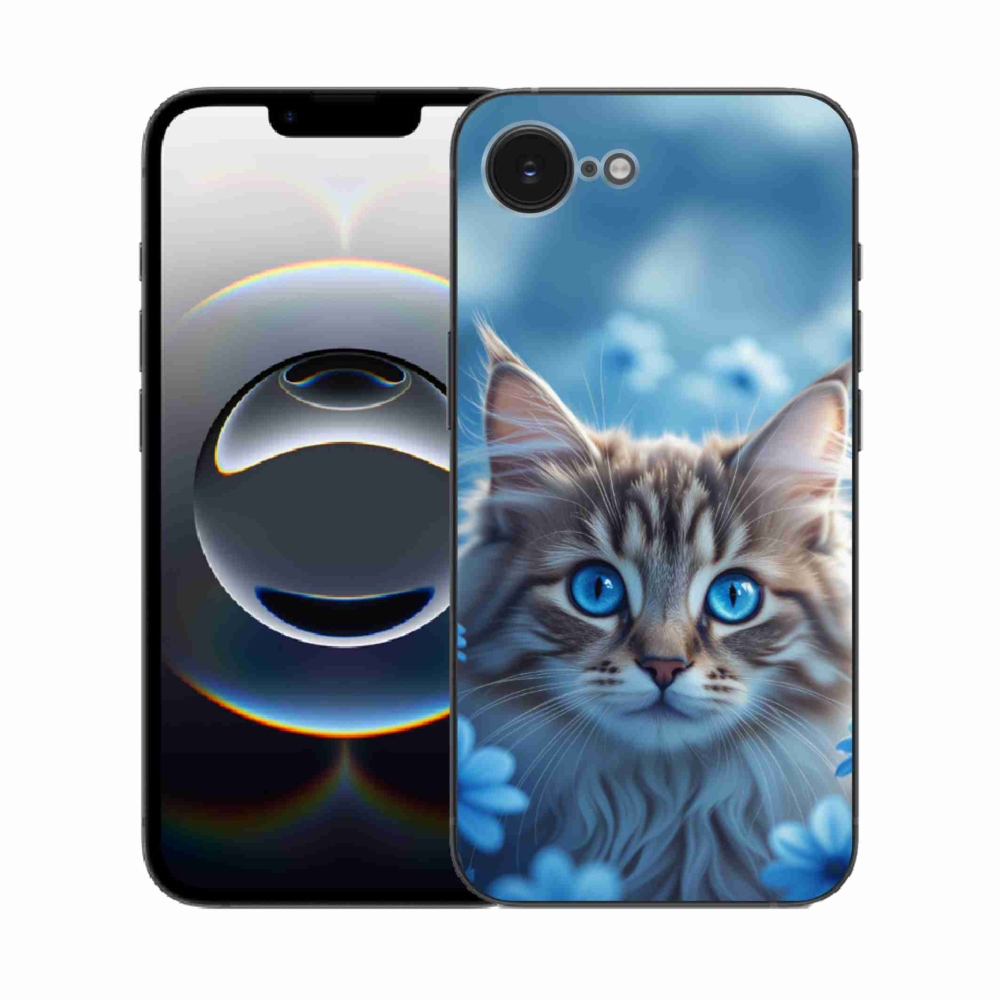 Gelový kryt mmCase na iPhone 16e - koťátko v modrých květech