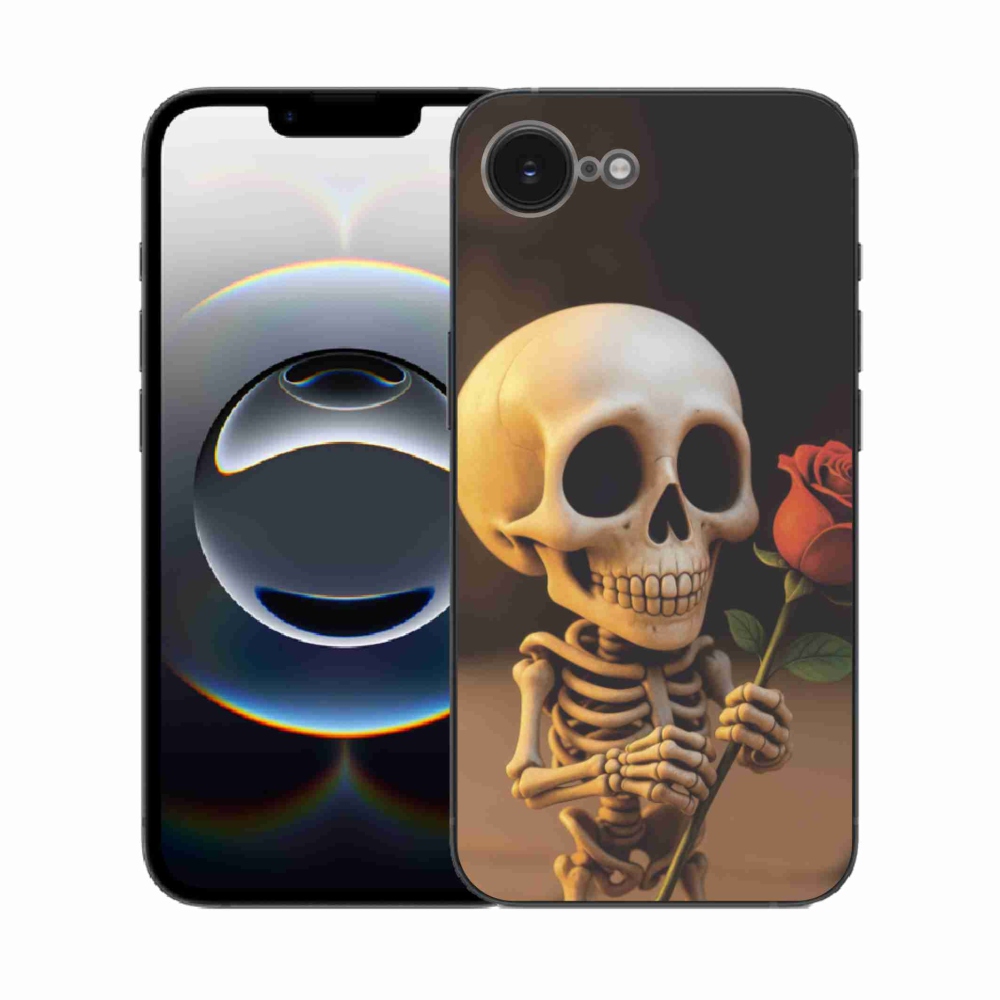 Gelový kryt mmCase na iPhone 16e - kostlivec s růží