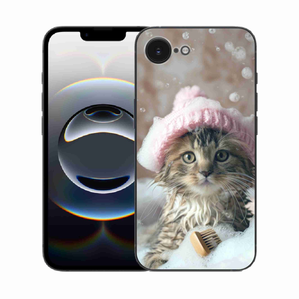 Gelový kryt mmCase na iPhone 16e - kotě a koupel