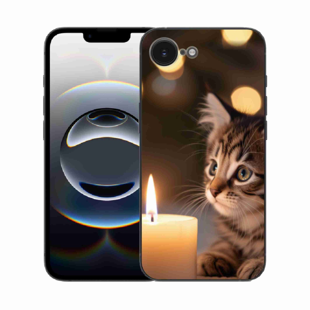 Gelový kryt mmCase na iPhone 16e - kotě a svíčka