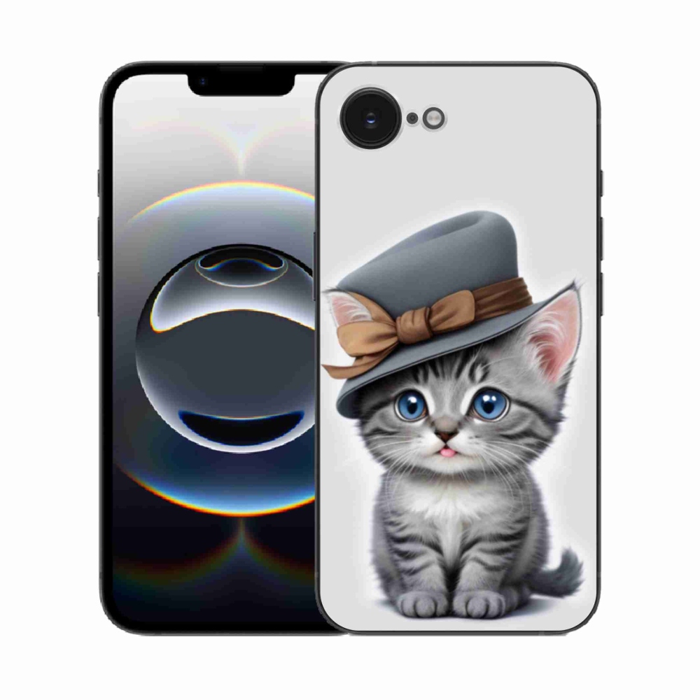 Gelový kryt mmCase na iPhone 16e - kotě s kloboukem